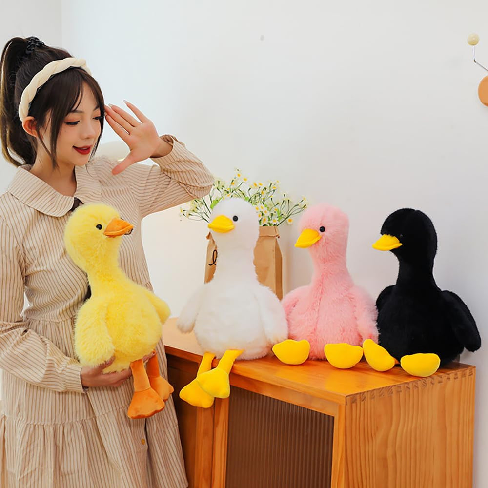 Gwxqybfe yellow duck plush with webbed feet, ideal nursery decor.