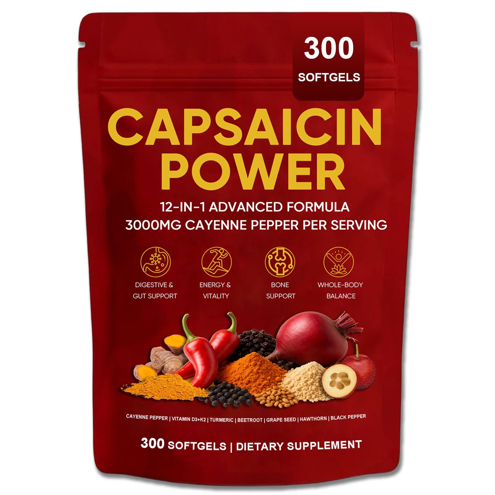 GXSAE Capsaicin Power bottle on countertop for daily wellness reminder.