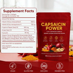 GXSAE Capsaicin Power softgels close-up showing easy-to-swallow capsules.