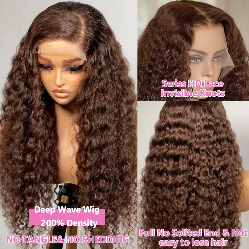 GXTKI 30-inch chocolate brown wig back view with full density