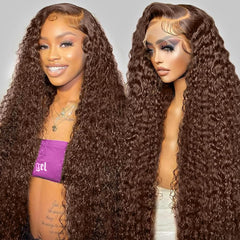 GXTKI 30-inch chocolate brown wig front view with natural lace front