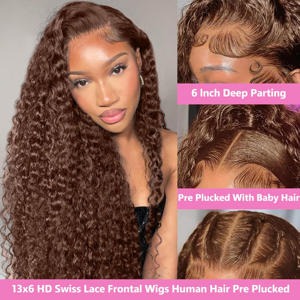 GXTKI 30-inch chocolate brown wig side view showing soft waves