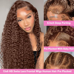 GXTKI 30-inch chocolate brown wig side view showing soft waves