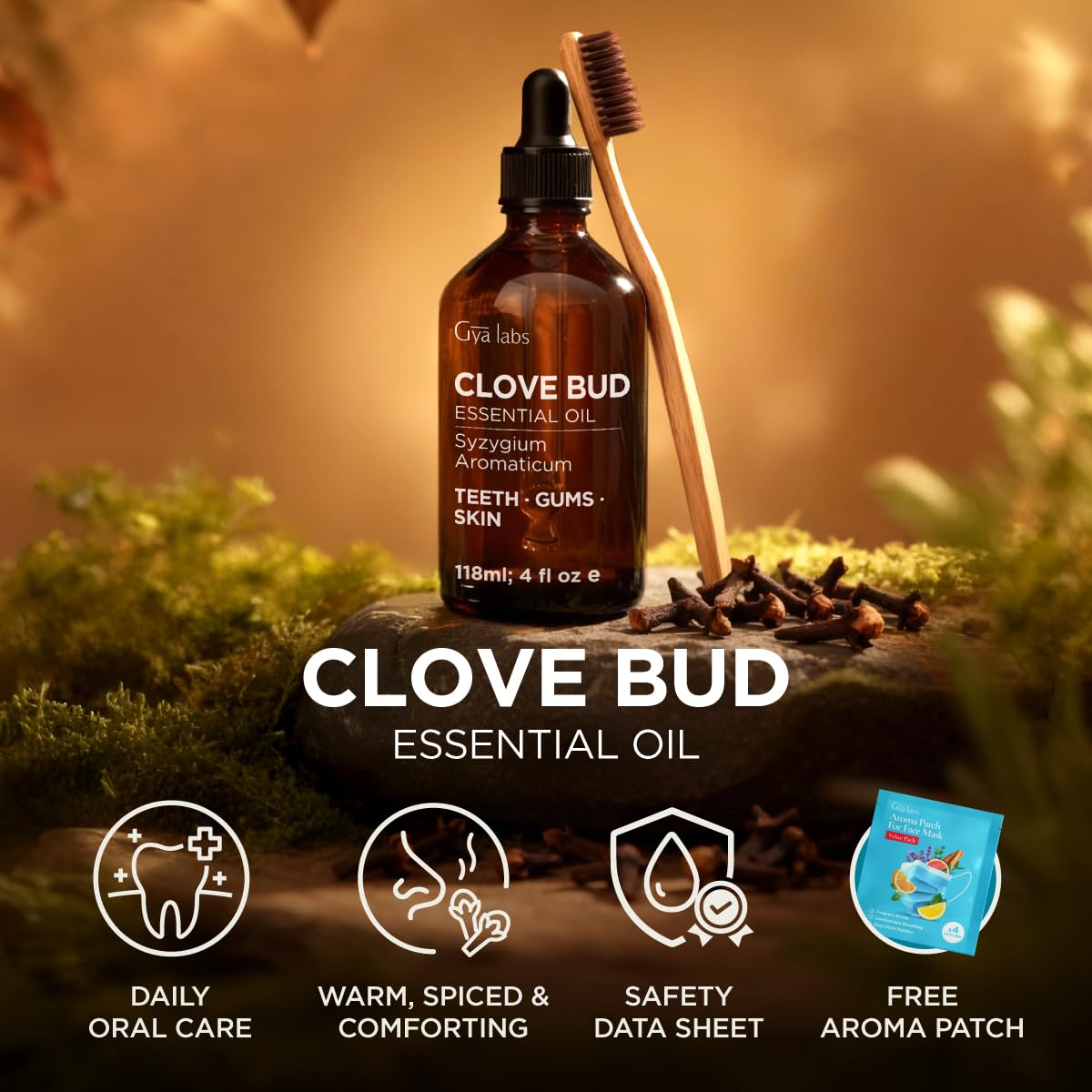 Gya Labs Clove Oil nourishes hair and scalp during care routines.