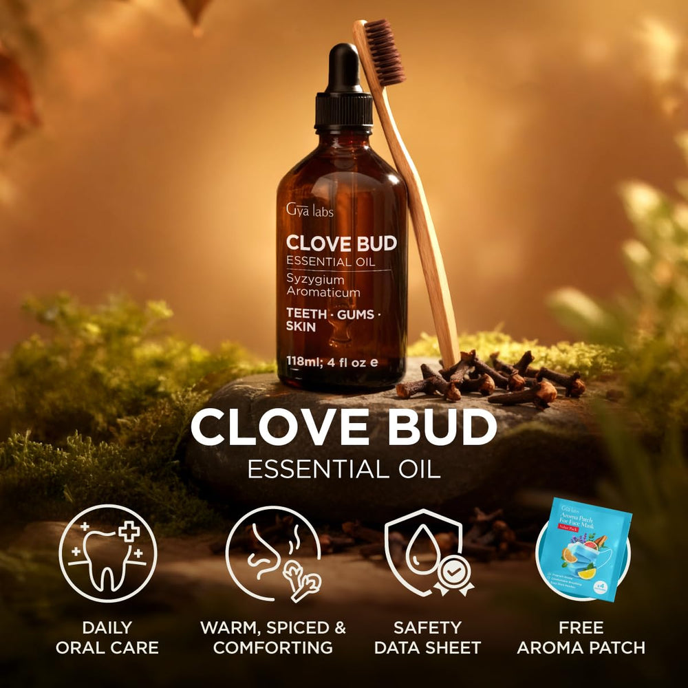 Gya Labs Clove Oil nourishes hair and scalp during care routines.