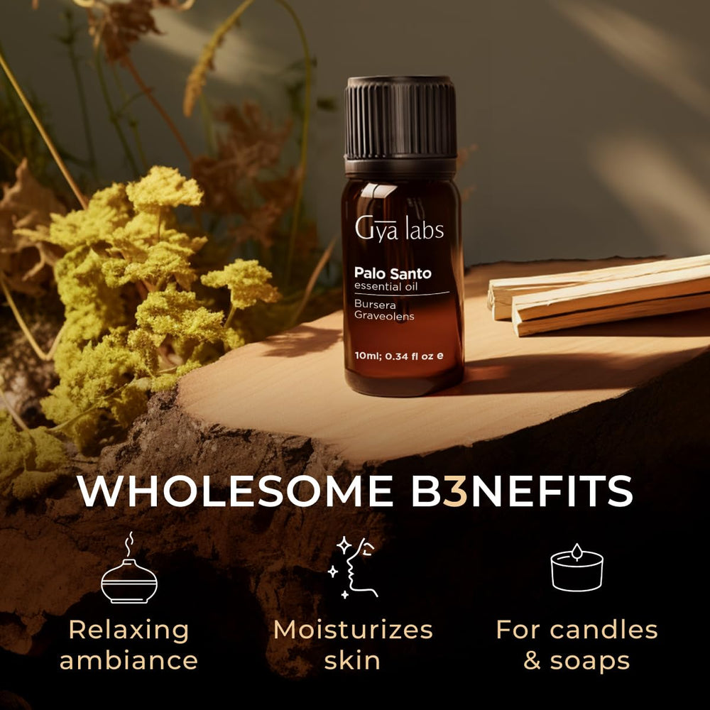 Gya Labs Palo Santo oil supports meditative rituals with grounding scent.