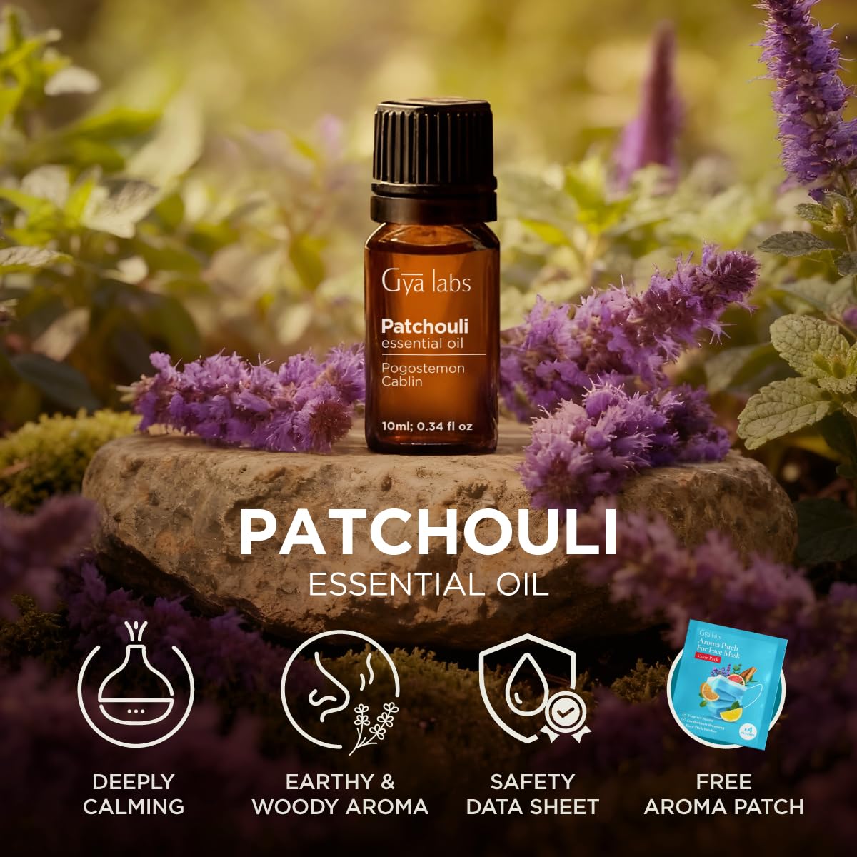 Gya Labs Patchouli Oil packaging highlights quality controls