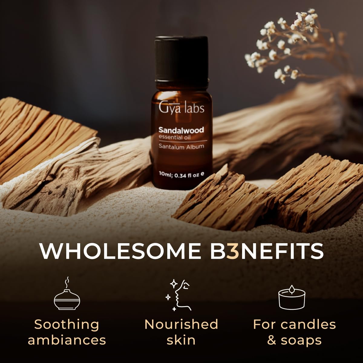 Gya Labs Sandalwood oil for home ambiance brings earthy calm to spaces