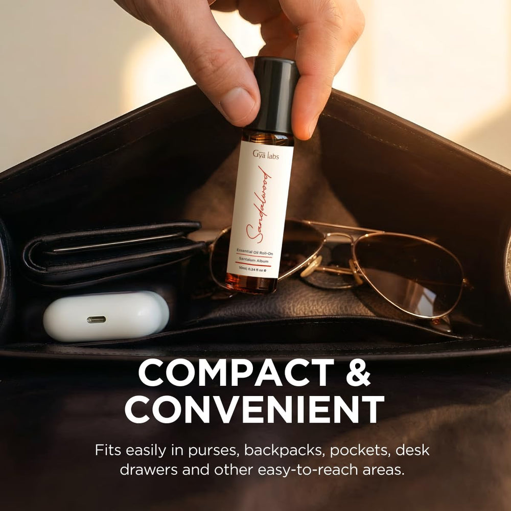 Gya Labs Sandalwood Roll-On purse-size bottle for quick scent access.