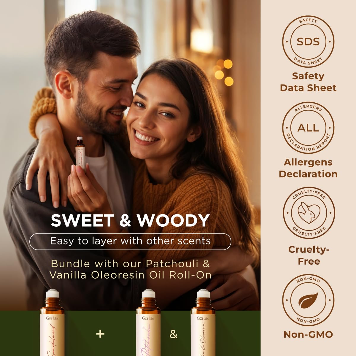 Gya Labs Sandalwood Roll-On skin application for gentle daily use.