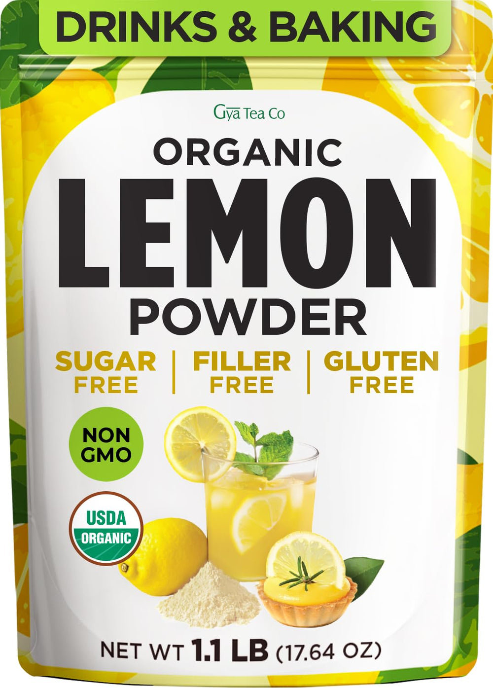 Gya Tea Co lemon powder bulk 1.1lb with bright citrus flavor