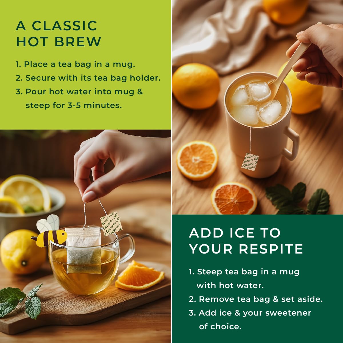 Gya Tea Co Citrus Mint relaxing tea moment to unwind after work