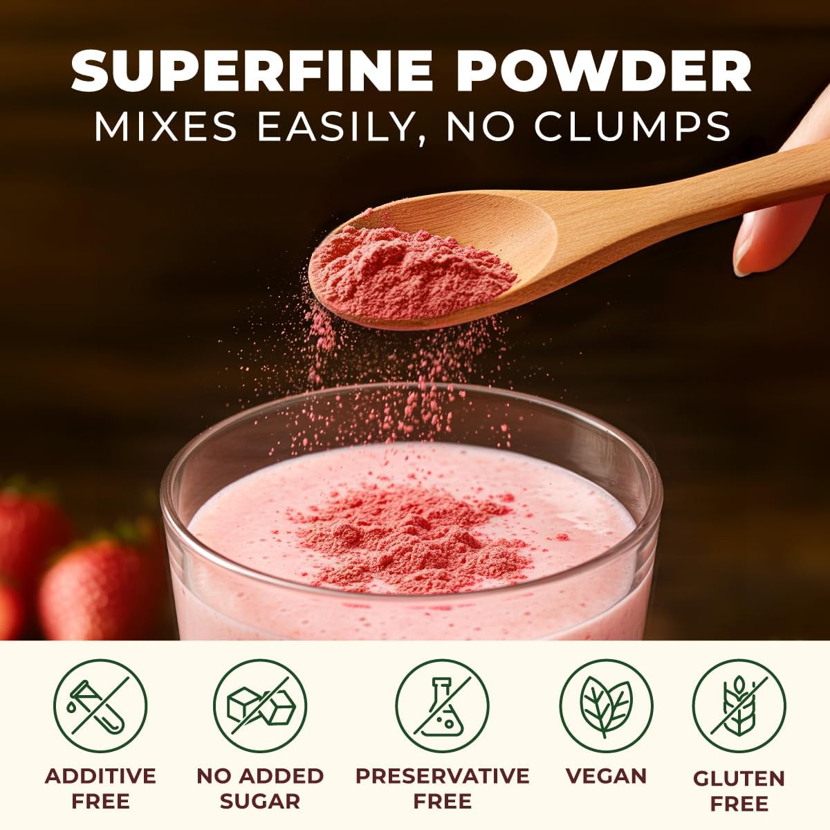 Gya Tea Co strawberry powder sprinkle on cereals and oats for natural flavor.