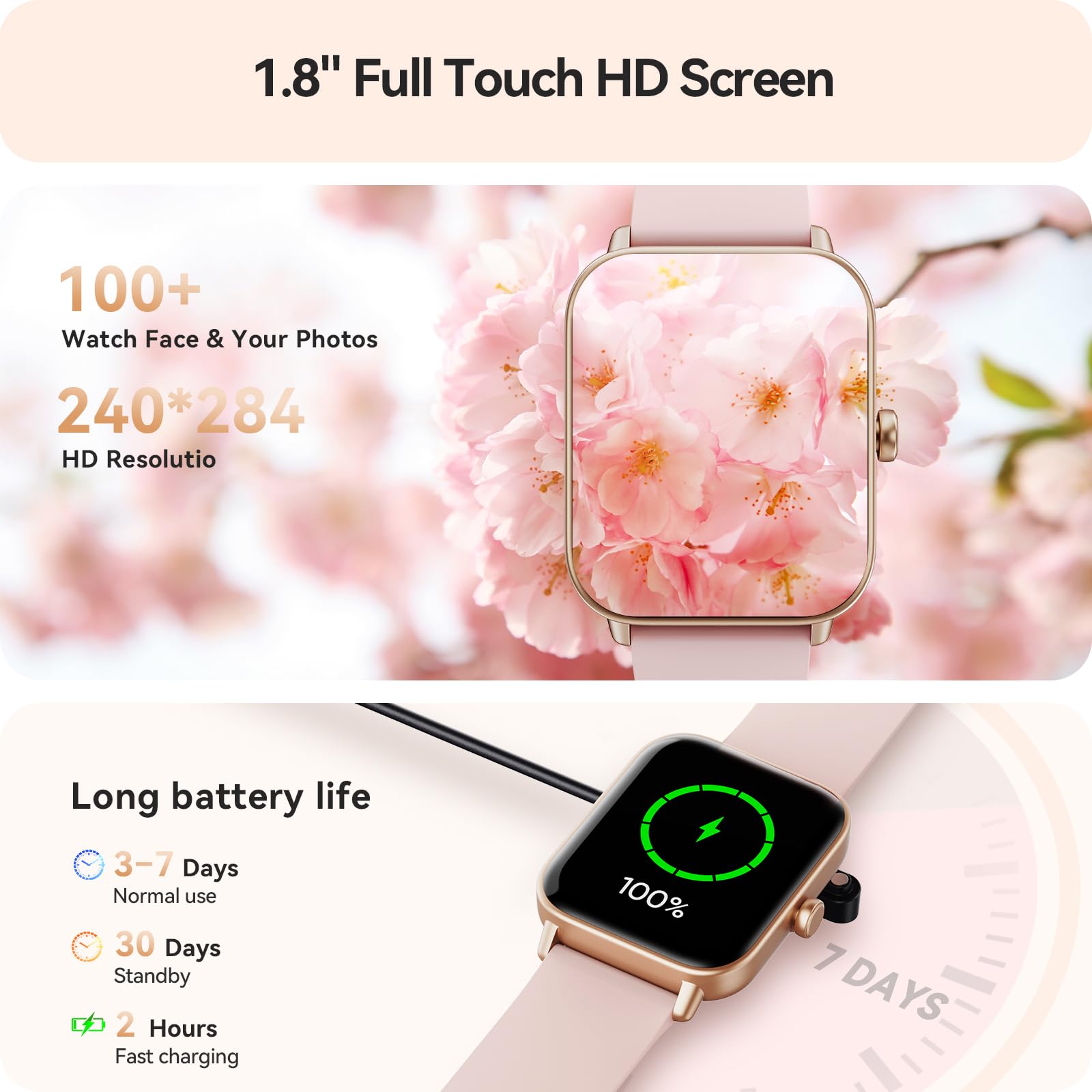 1.8 inch HD touch screen on the Gydom smartwatch with clear visuals