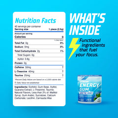 GYMGUM 50mg caffeine chew Arctic Mint close-up for quick energy.