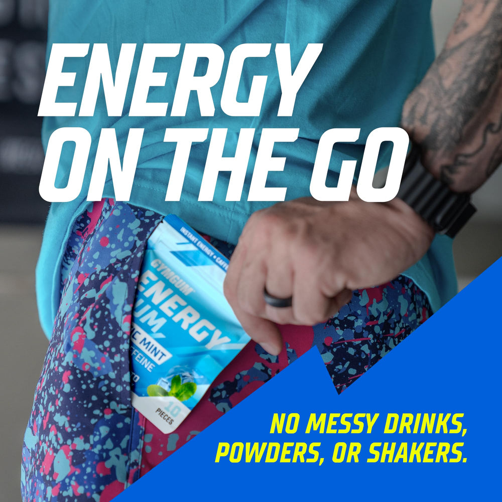 GYMGUM Sugar-free Keto-friendly caffeine gum packaging with zero sugar.