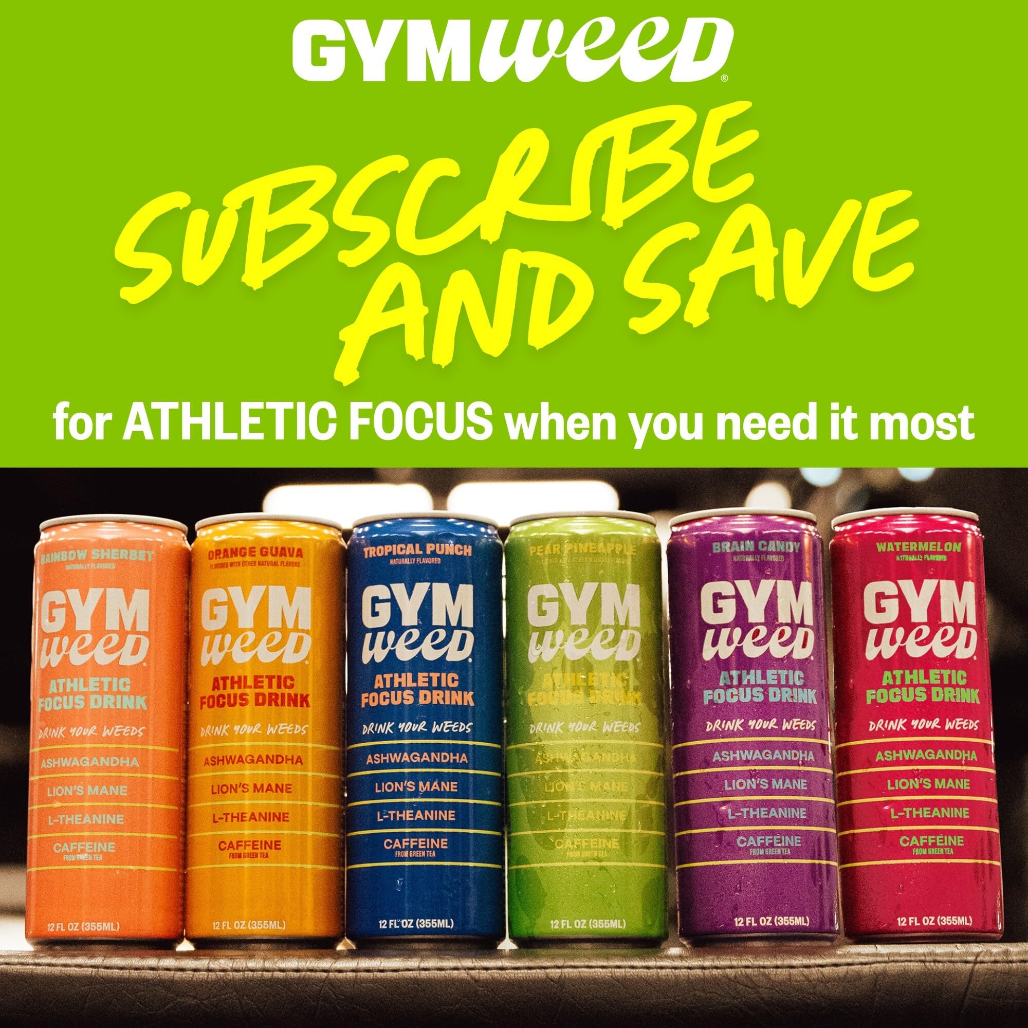 GYM WEED can Orange Guava close-up showcasing tropical flavor and clean energy