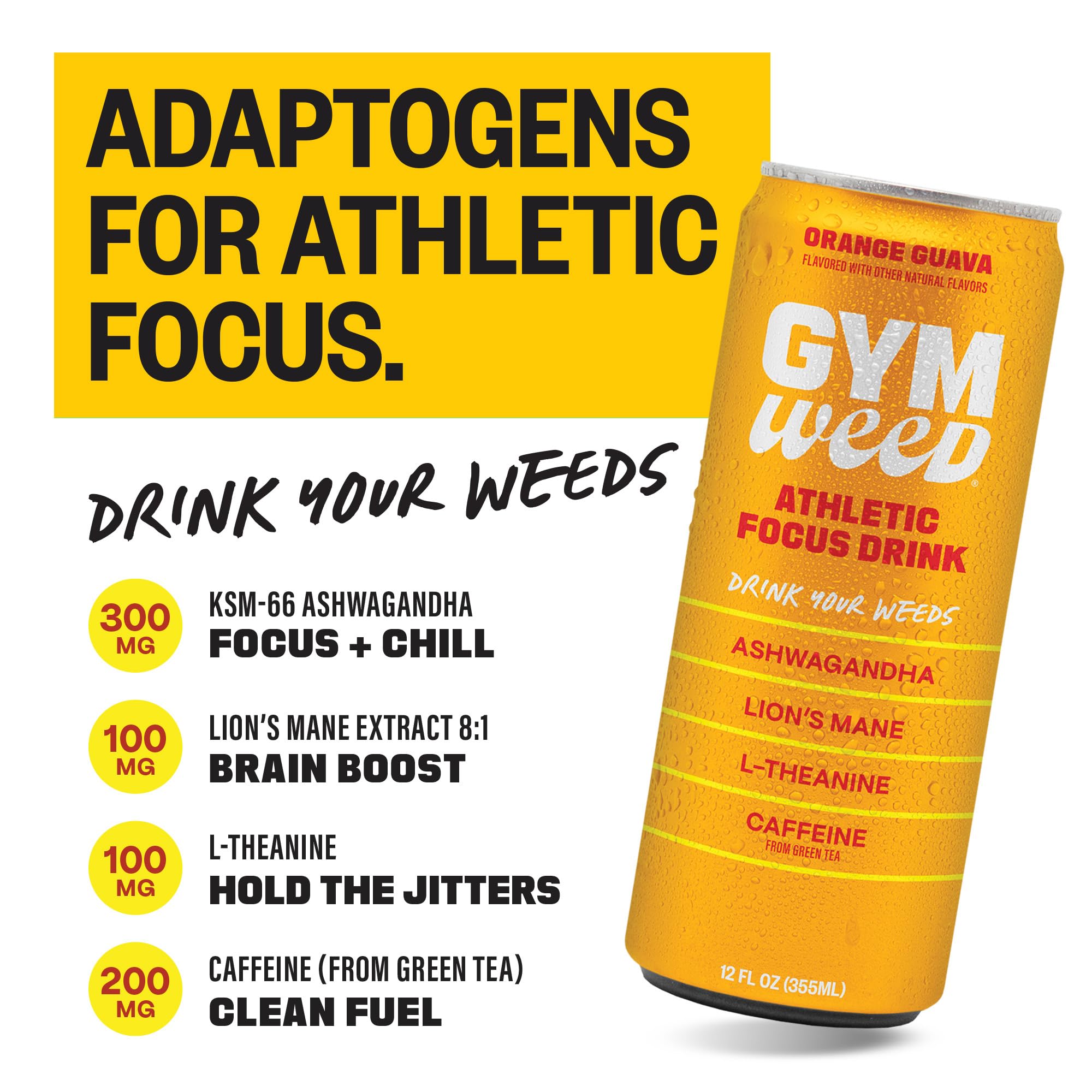 Gym Weed orange-guava can with clean energy and alertness.