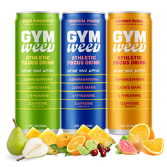 Gym Weed pear-pineapple can offers fruity flavor and focused pre-workout energy.