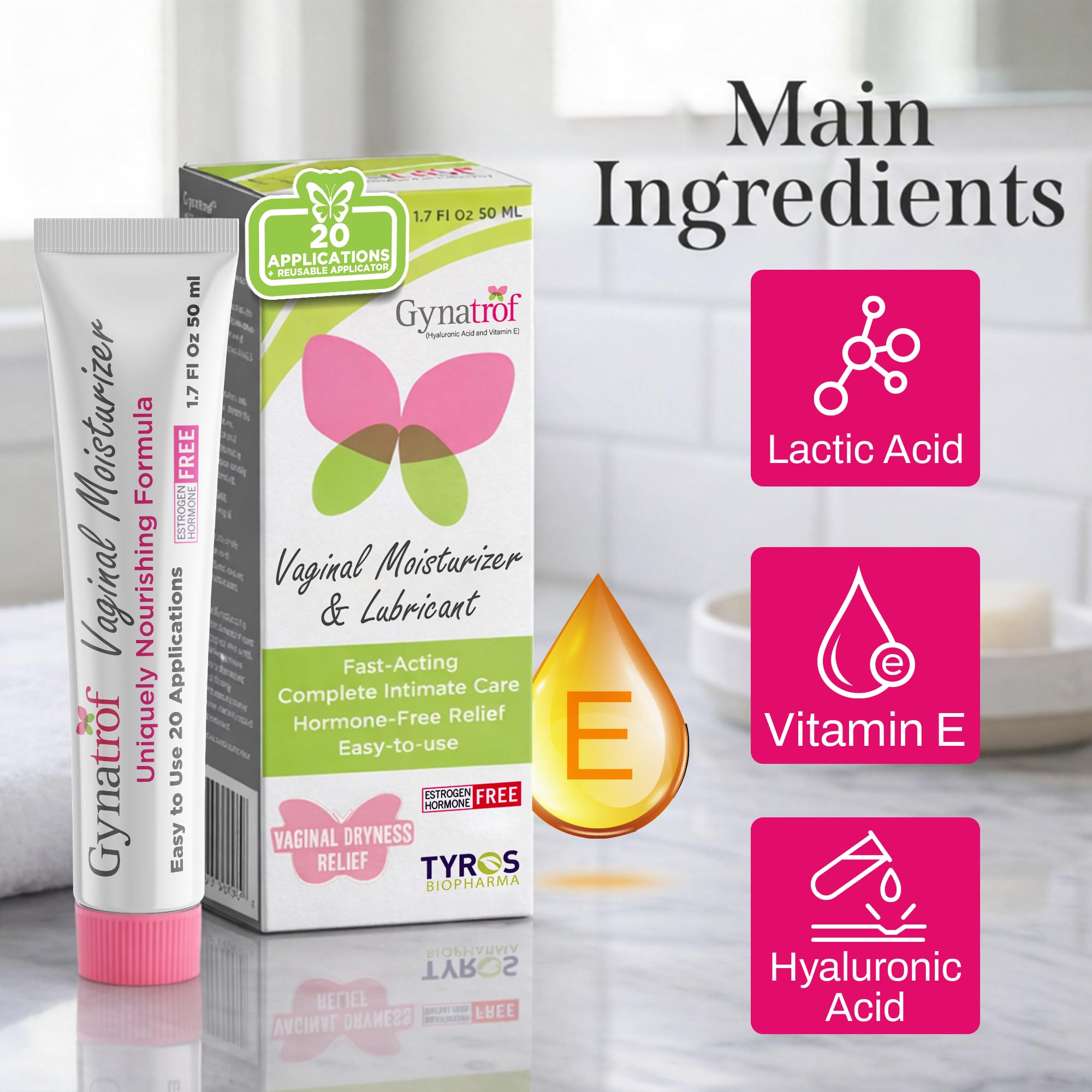 Fragrance-free label on Gynatrof indicating gentle daily care.
