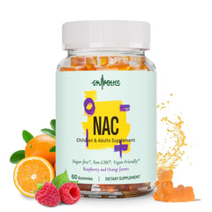 Gyumolics NAC supplement for adults bottle pour showing dual-dose format.