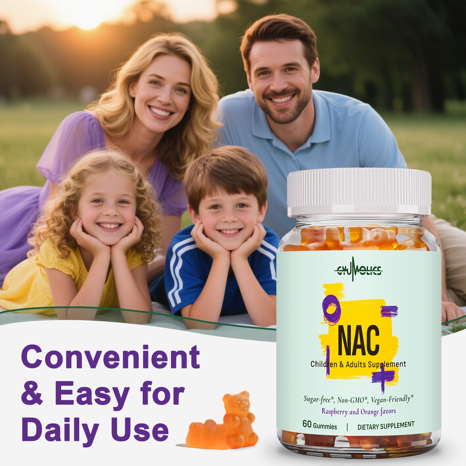 Family-friendly NAC gummies designed for all ages.