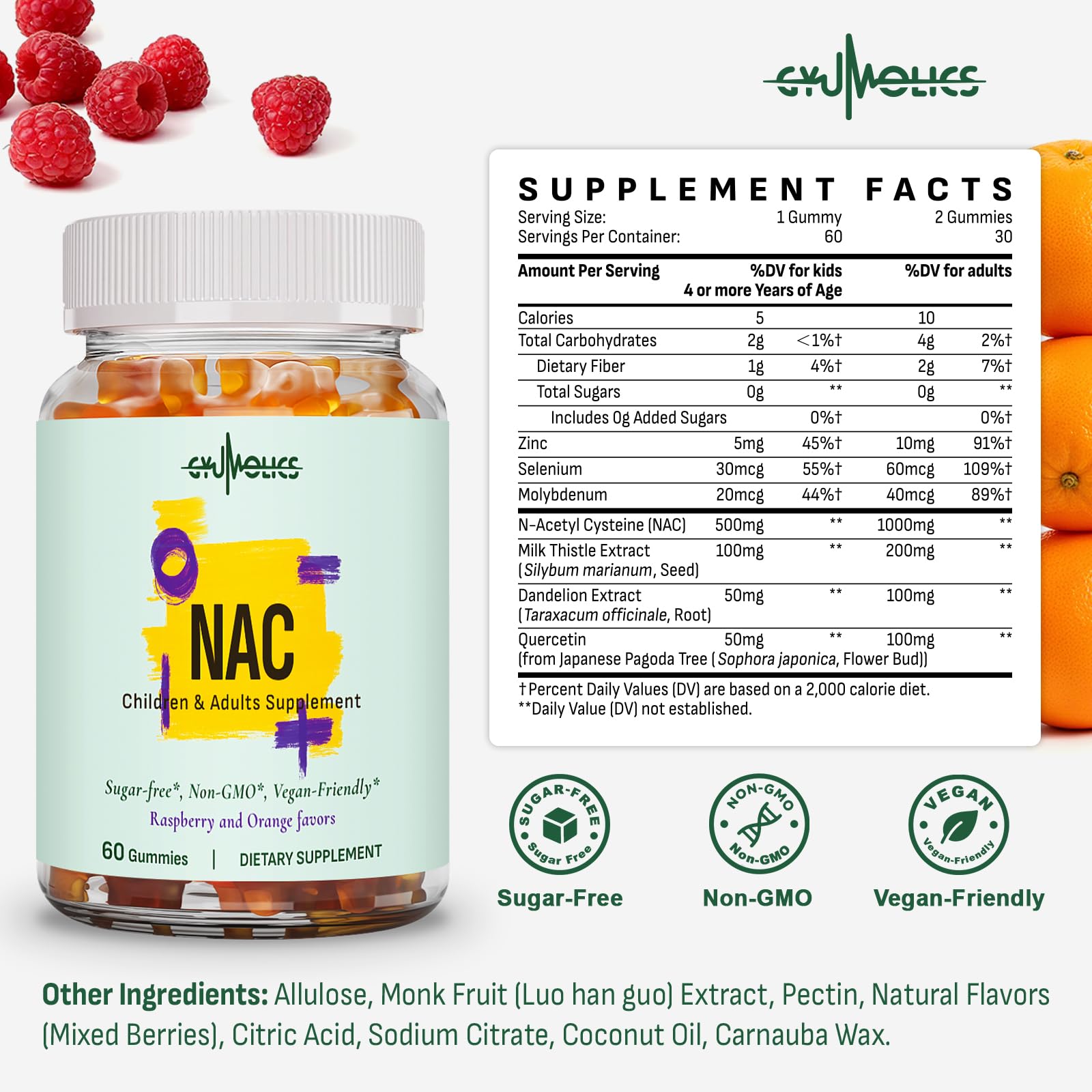 Gyumolics NAC vegan sugar-free gummies with clean sweetness.