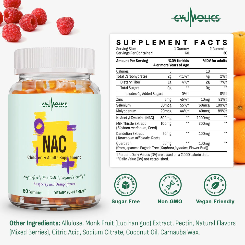 Gyumolics NAC vegan sugar-free gummies with clean sweetness.