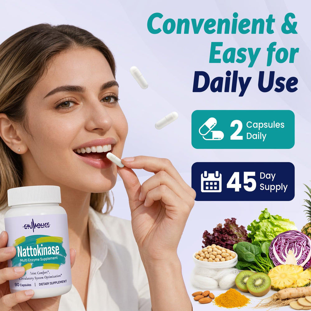 Gyumolics nattokinase ingredients on the bottle illustrate botanicals and herbs