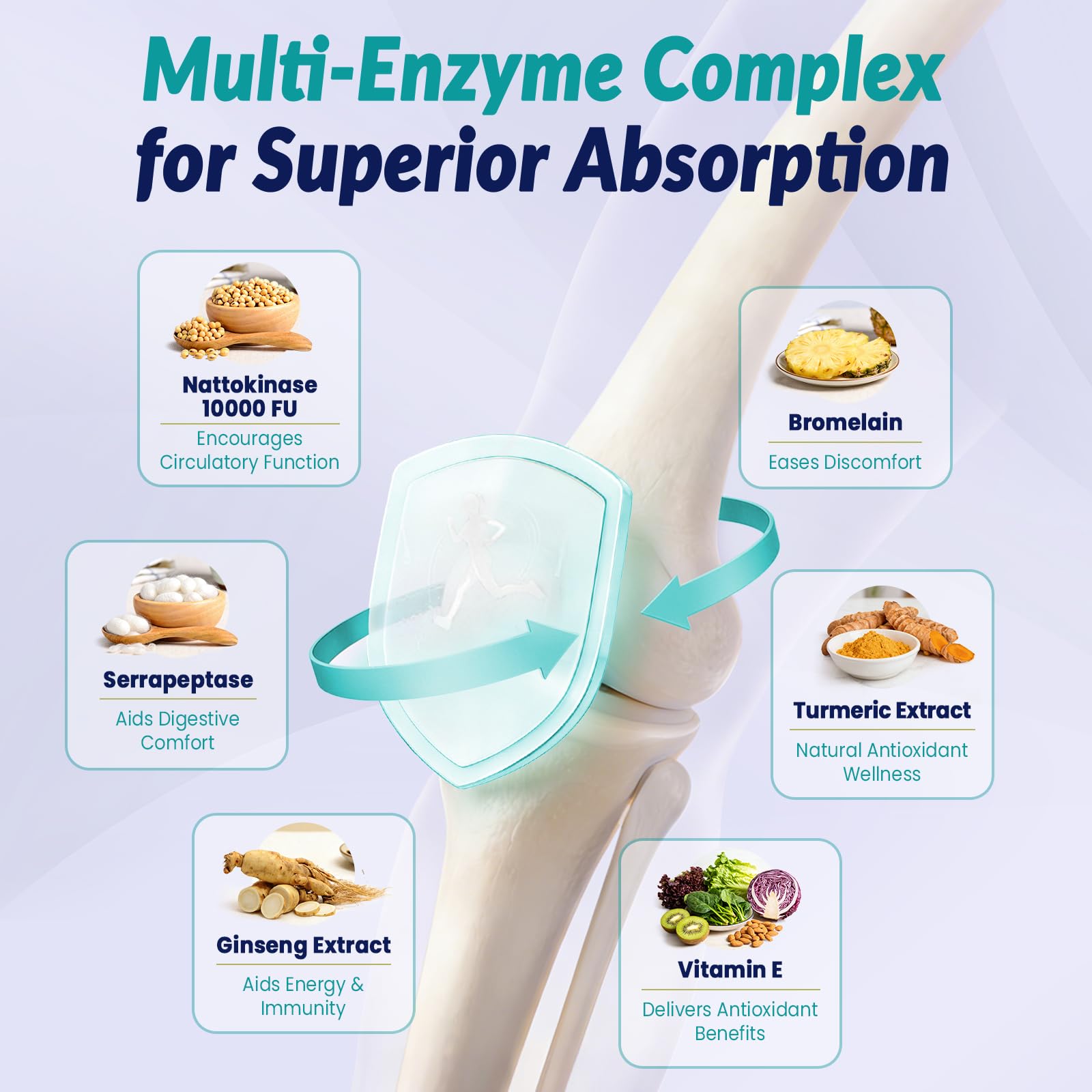 Gyumolics nattokinase multienzyme label shows serrapeptase and bromelain ingredients for a comprehensive blend