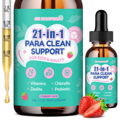 GZ HaoYuan 21in1 Gut Cleanse Drops bottle label highlights natural ingredients for gentle family detox.