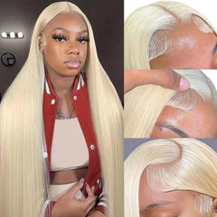 GZX 613 lace front wig in blonde straight, natural daily wear look.