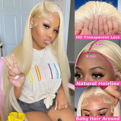 GZX blonde straight wig with 13x4 transparent lace for seamless skin melt.