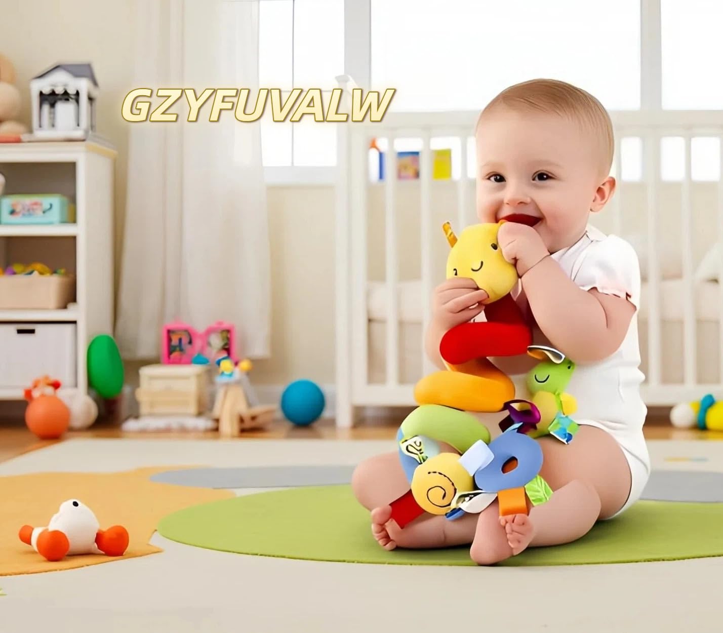 GZYFUVALW plush spiral toy with rustle paper attracts baby's attention.
