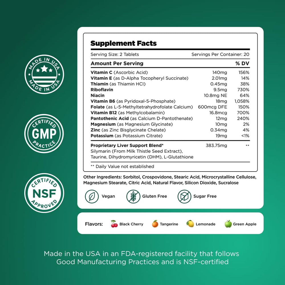 H-PROOF The Anytime You Drink Vitamin label close-up with ingredients.