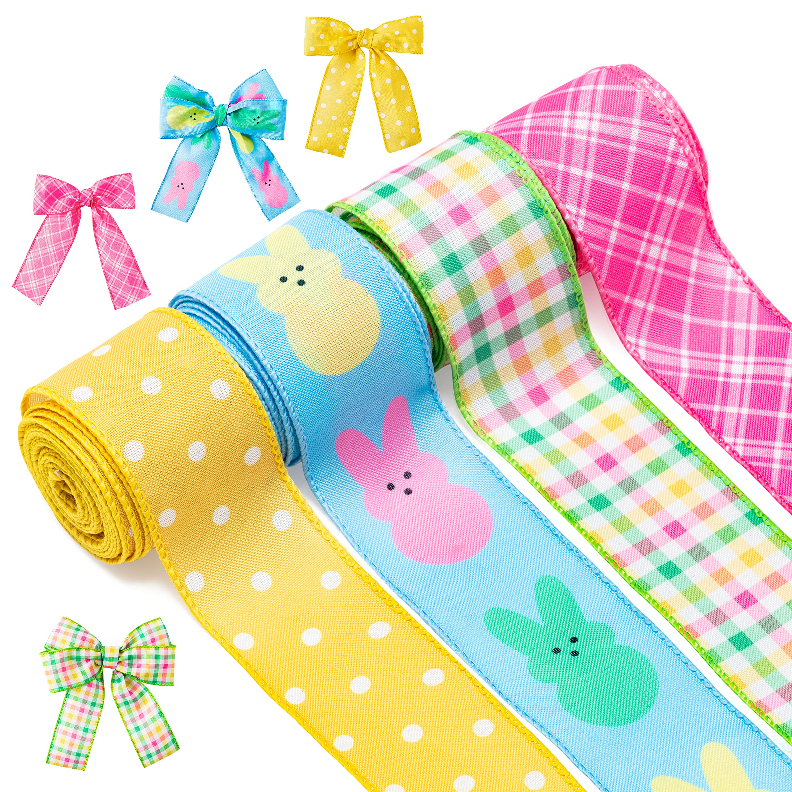 H1vojoxo Easter wired ribbon rolls in pastel colors for festive gift wrapping.