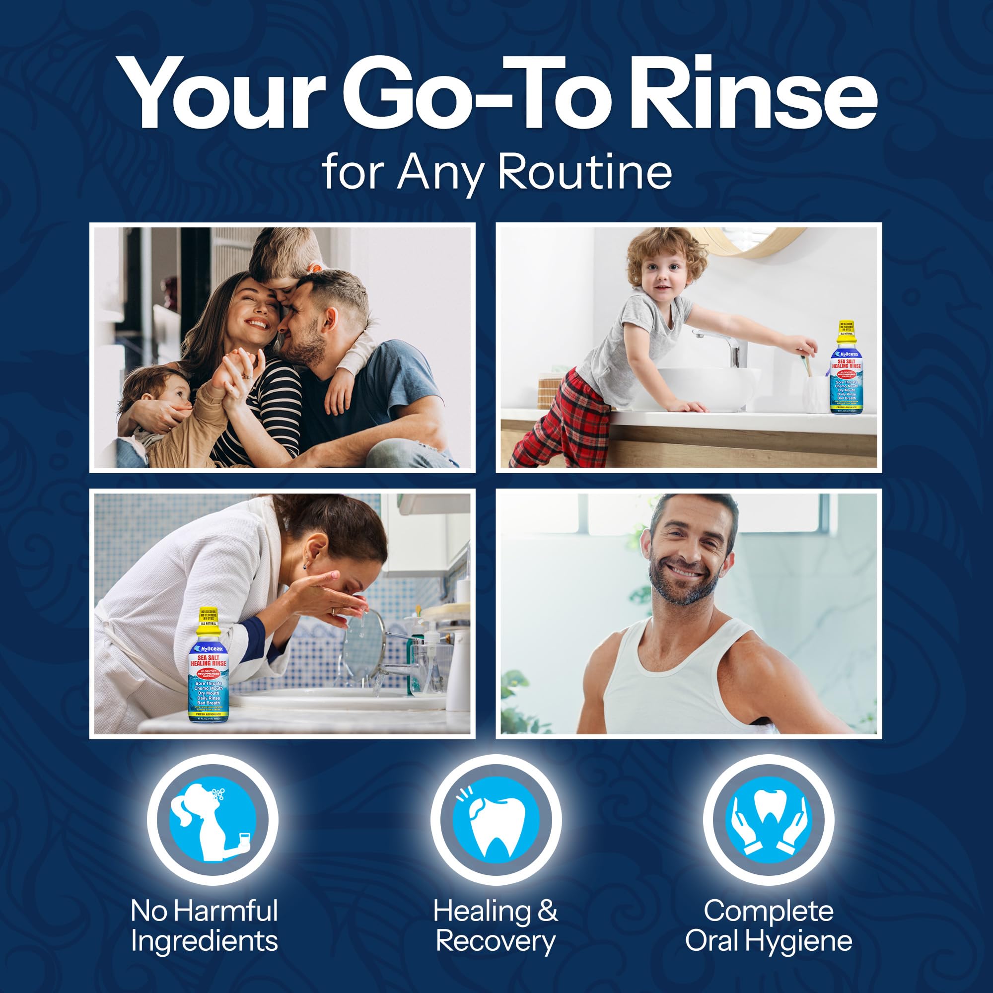 H2Ocean Healing Rinse after-use image suggests refreshed breath and clean feeling