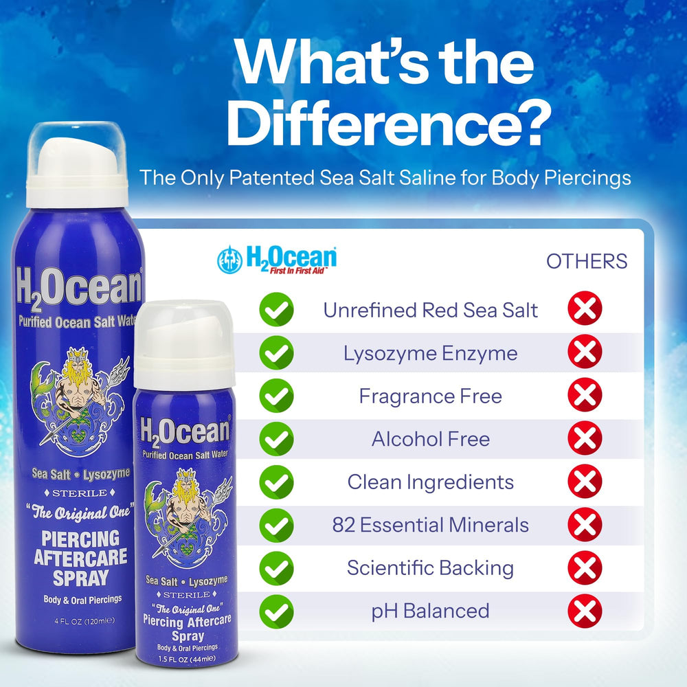 H2Ocean multi-use formula safe for nose, tongue, ears and body piercings.
