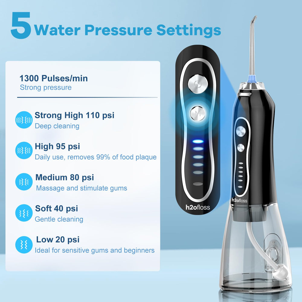 H2ofloss portable oral irrigator assists travel with strong cleaning power.
