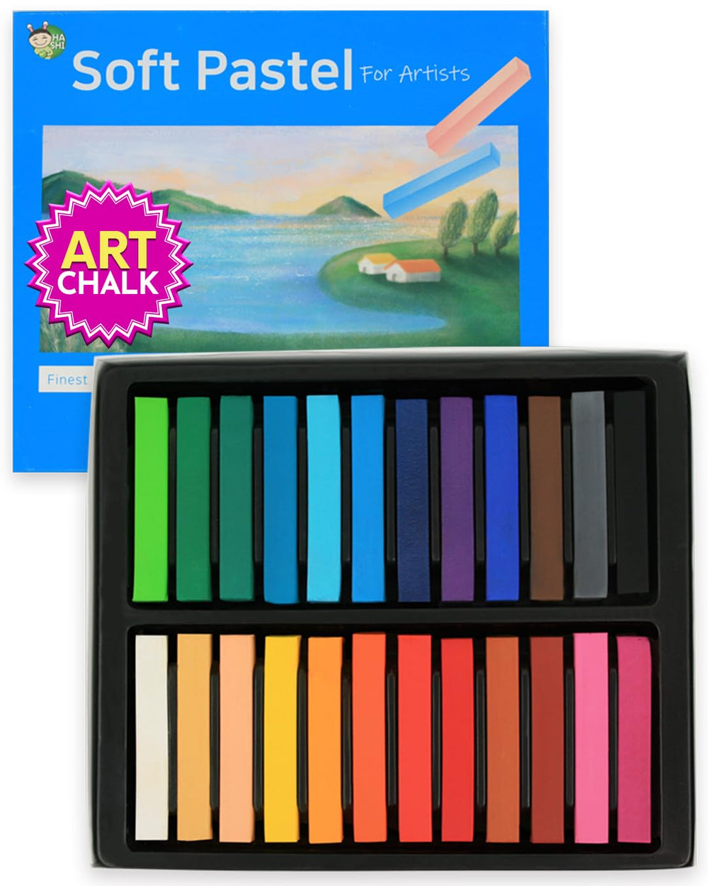 HA SHI Soft Chalk Pastels 24-color sticks for bold blends on paper.