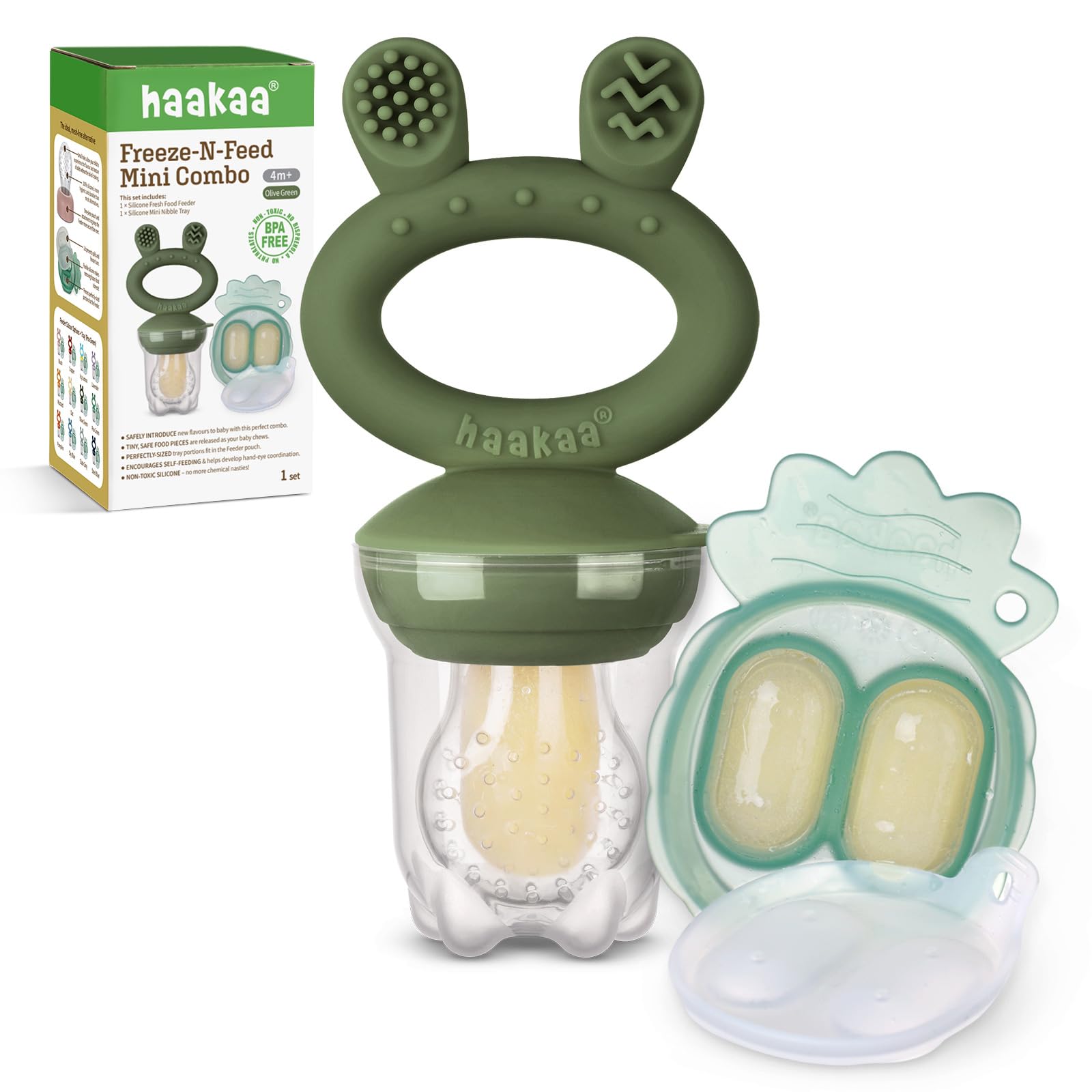 Haakaa Baby Fruit Food Feeder: safe pouch for tiny bites, encouraging self-feeding.
