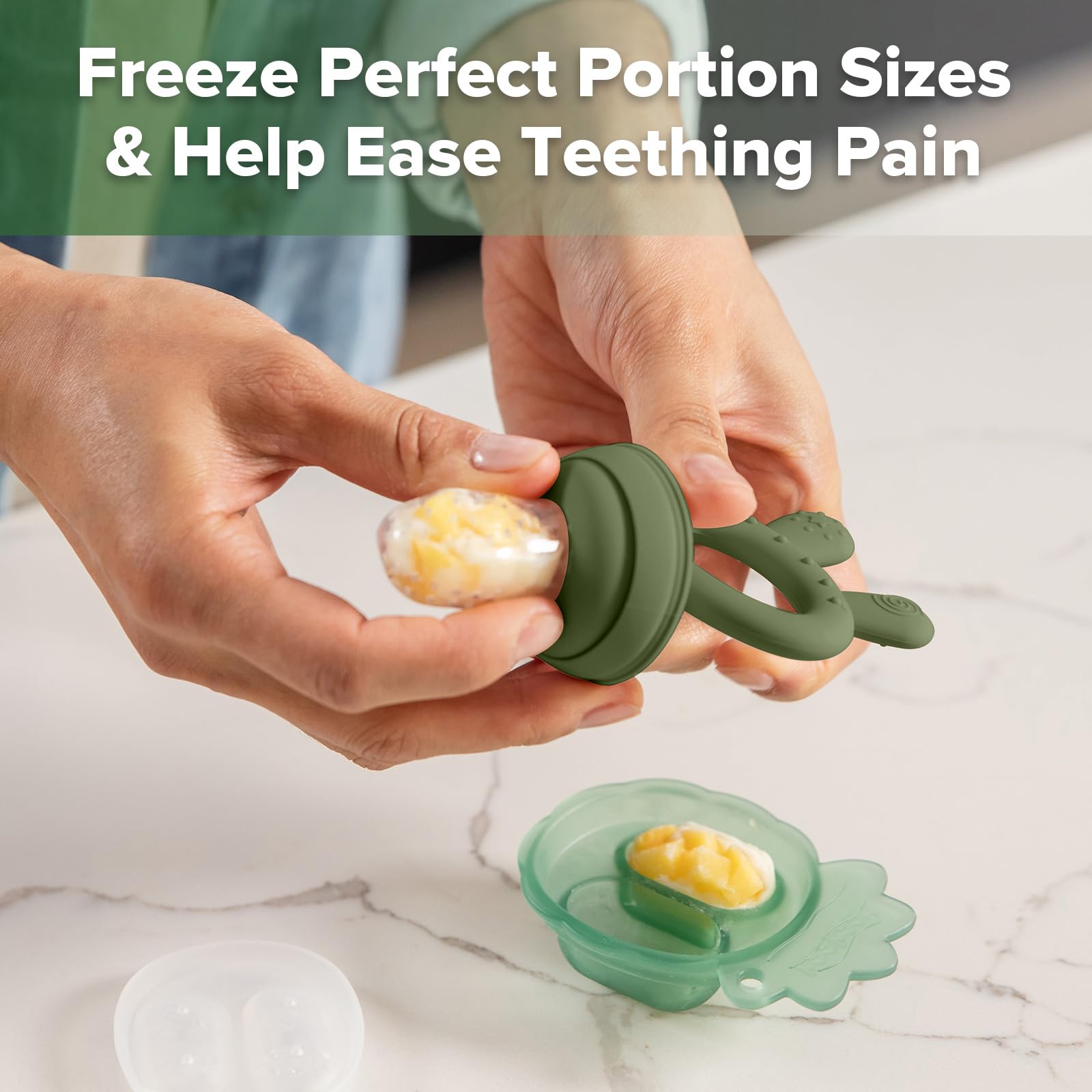 Haakaa Silicone Feeder Pouch: texture helps soothe gums during feeding.
