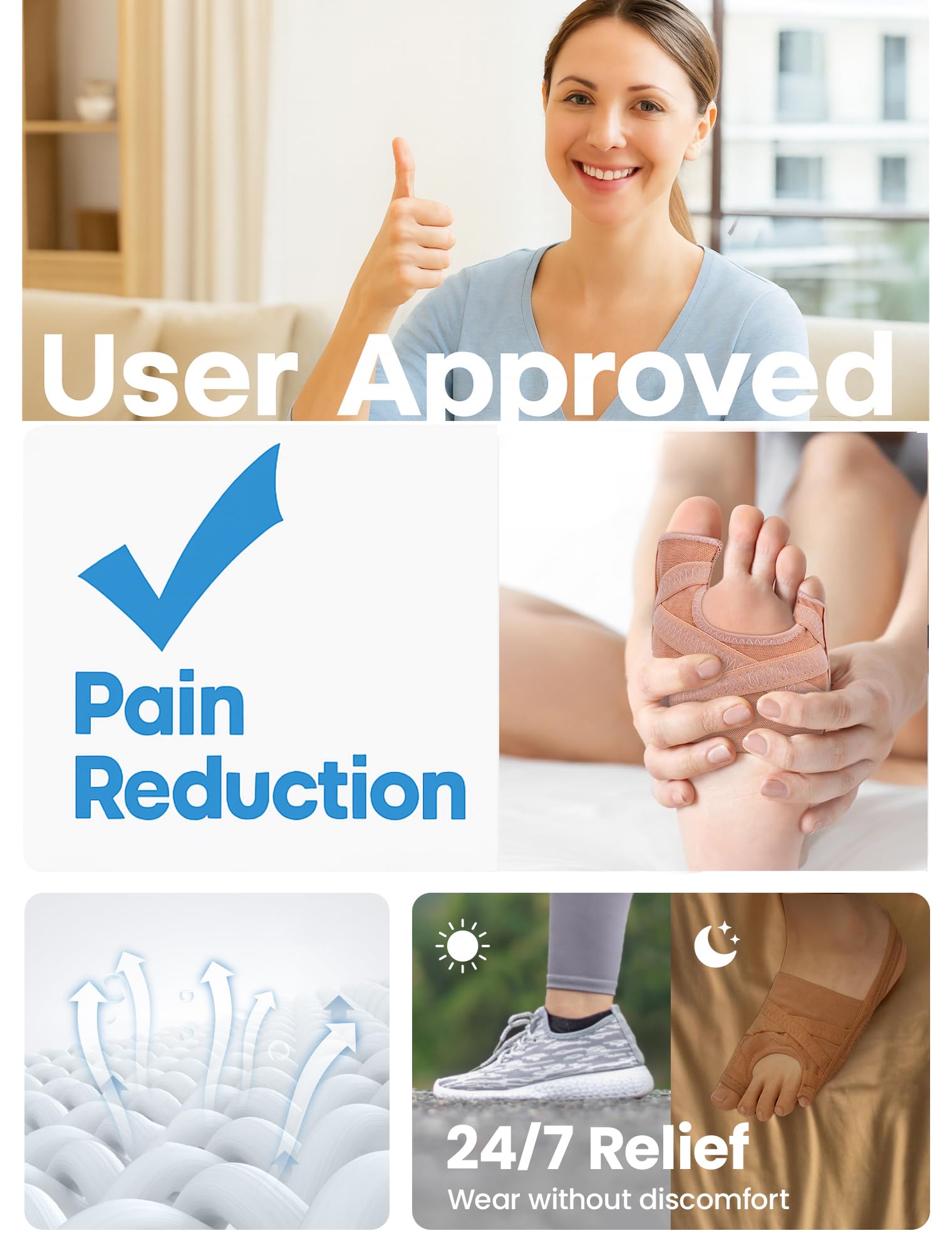 Habioer bunion corrector thumb and little toe supports alignment with breathable material.