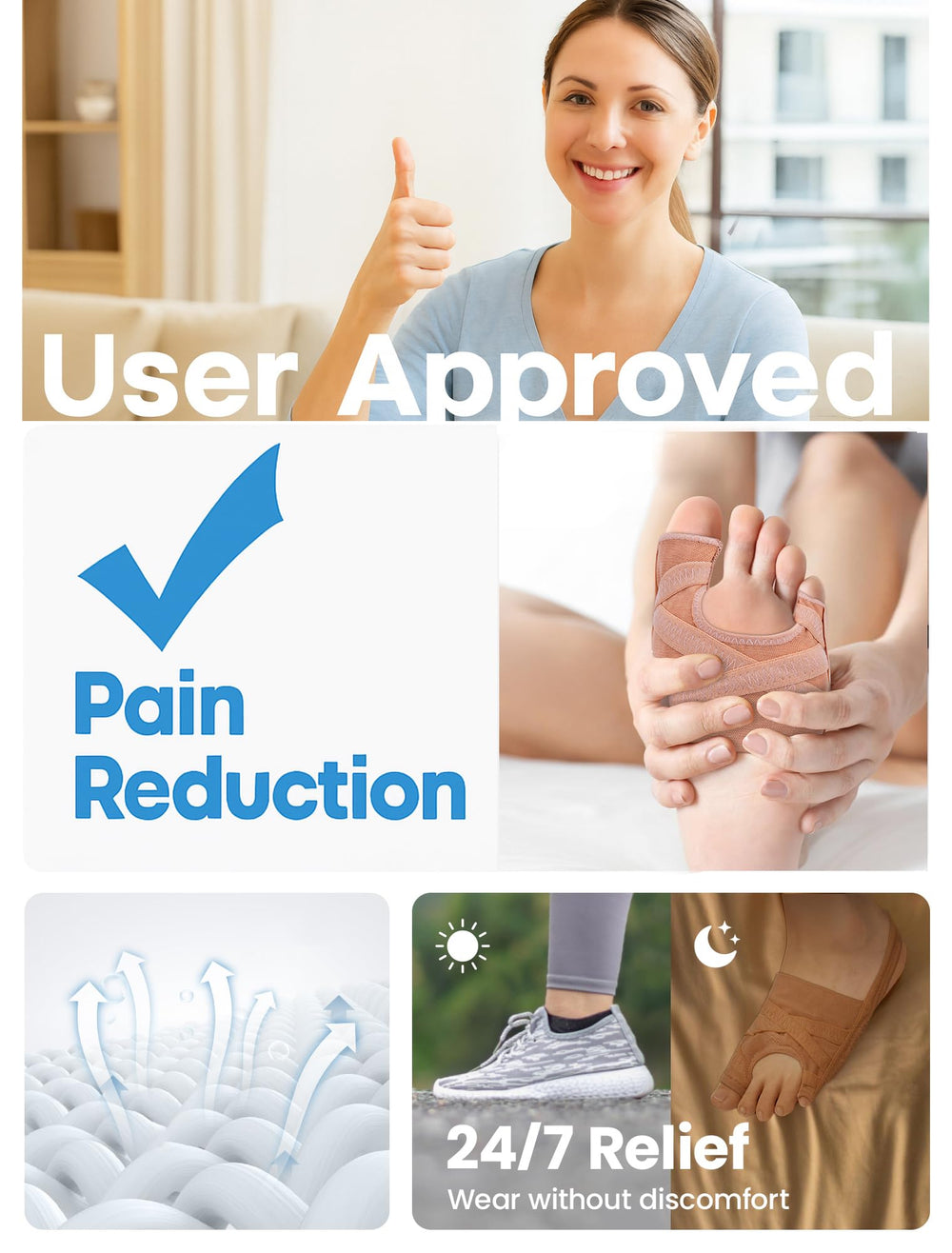 Habioer bunion corrector thumb and little toe supports alignment with breathable material.