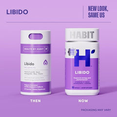 Habit Libido capsules closeup highlights easy-to-take vegan capsules for daily support.