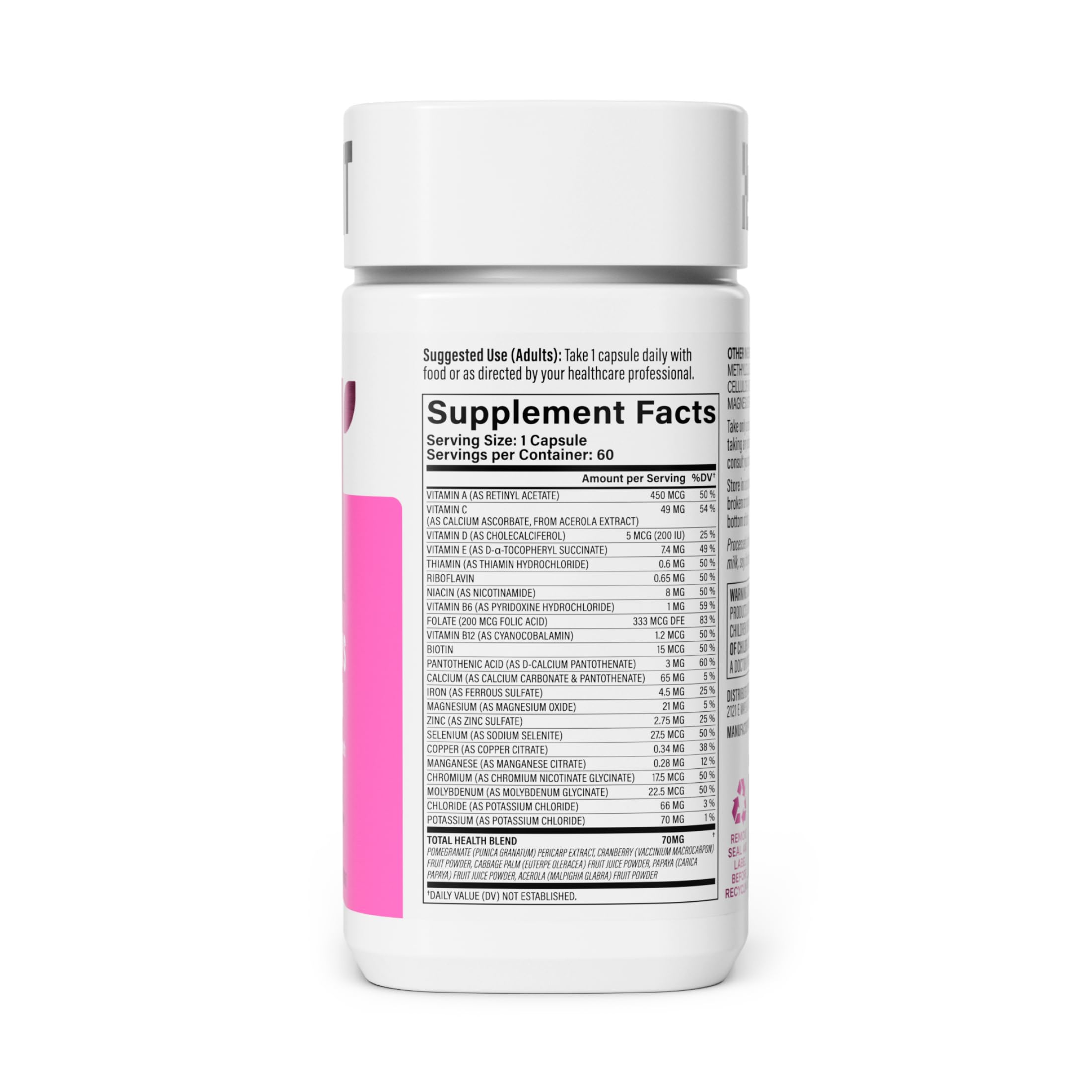 H' Habit Women's Multi ingredients-list illustration highlights vitamins and minerals.