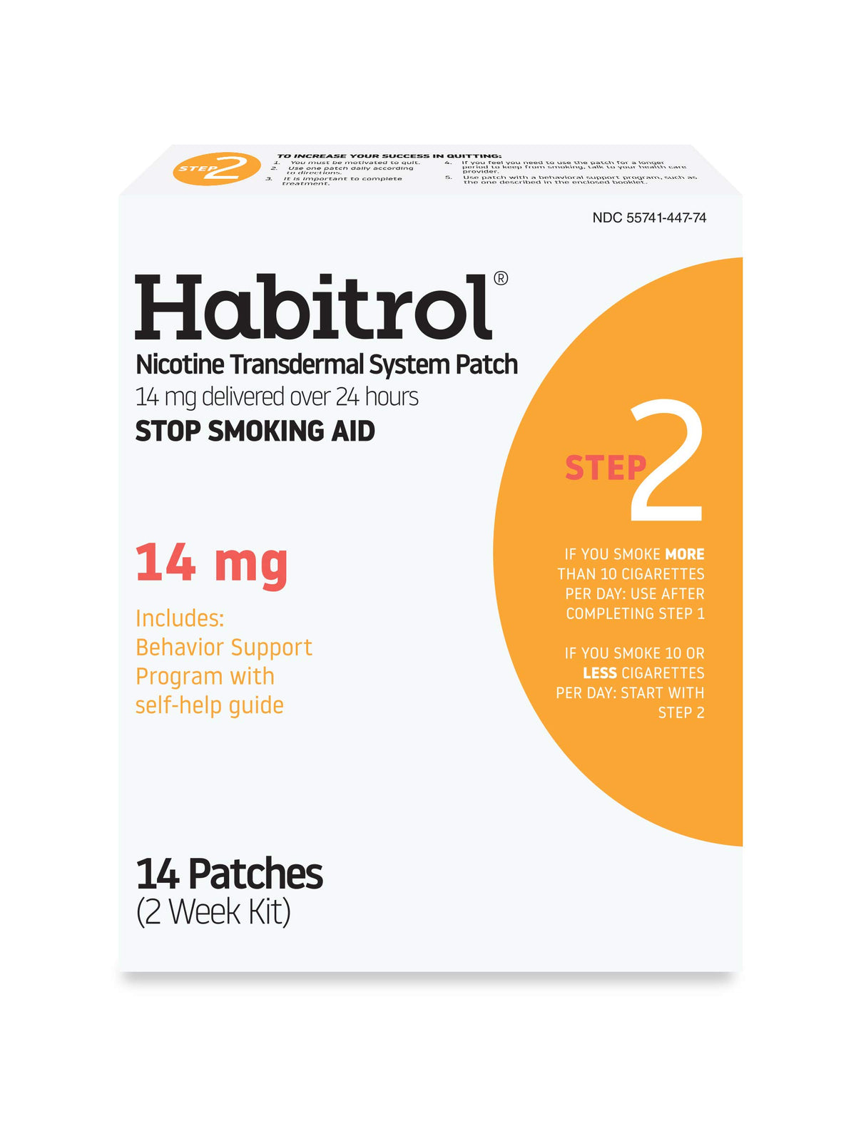 Habitrol nicotine patch Step 2 packaging, ready for daily use to curb cravings.