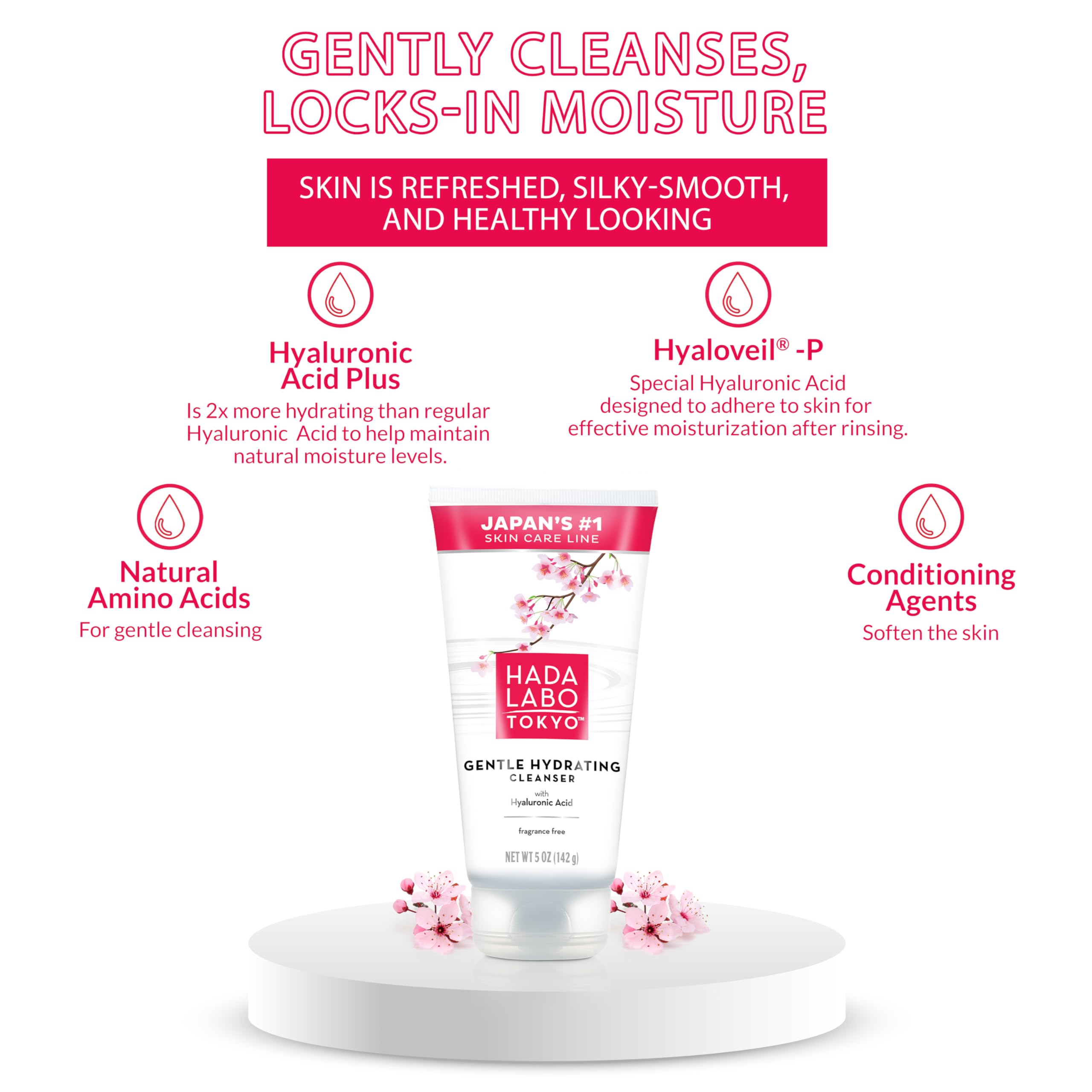 Hada Labo Tokyo Gentle Hydrating Cleanser texture close-up, creamy and smooth.