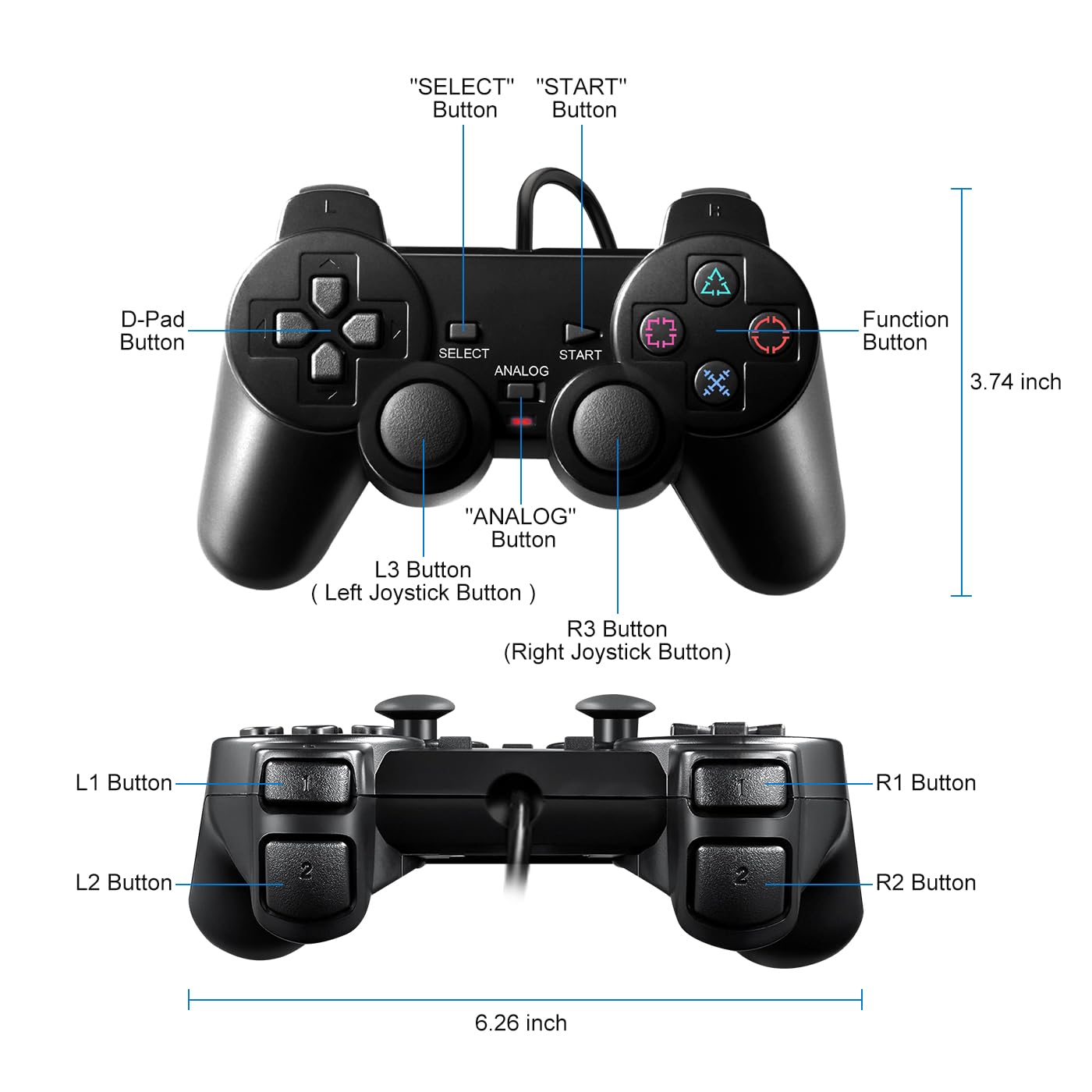 HaeBorl PS2 controller compatible with PS2 and PS1 consoles