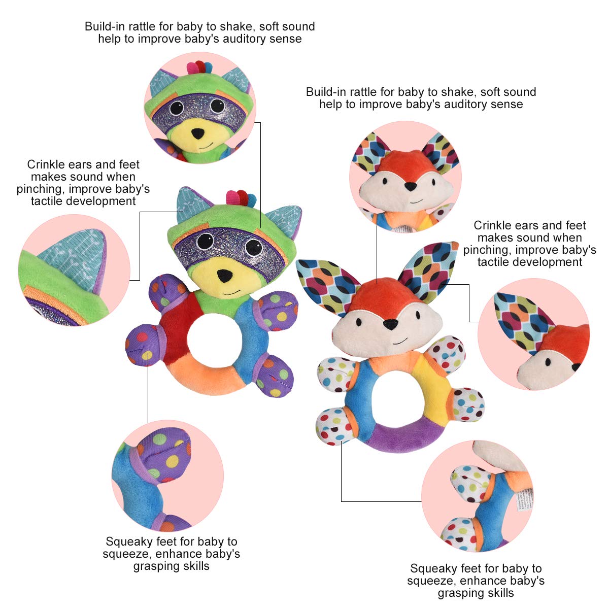 HAHA Baby teething rattle raccoon—multitextured surface boosts tactile exploration